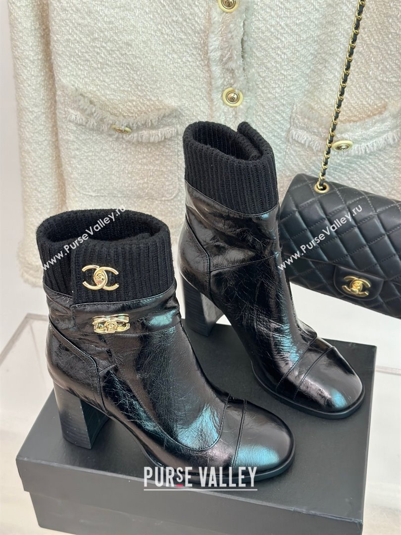 CHANEL heel 8cm black knit boots 2023 (clf-231016-06)