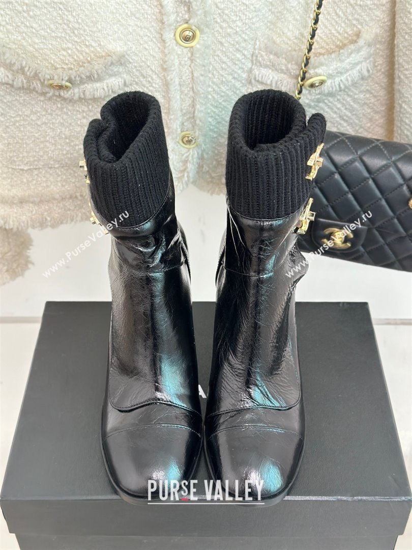 CHANEL heel 8cm black knit boots 2023 (clf-231016-06)