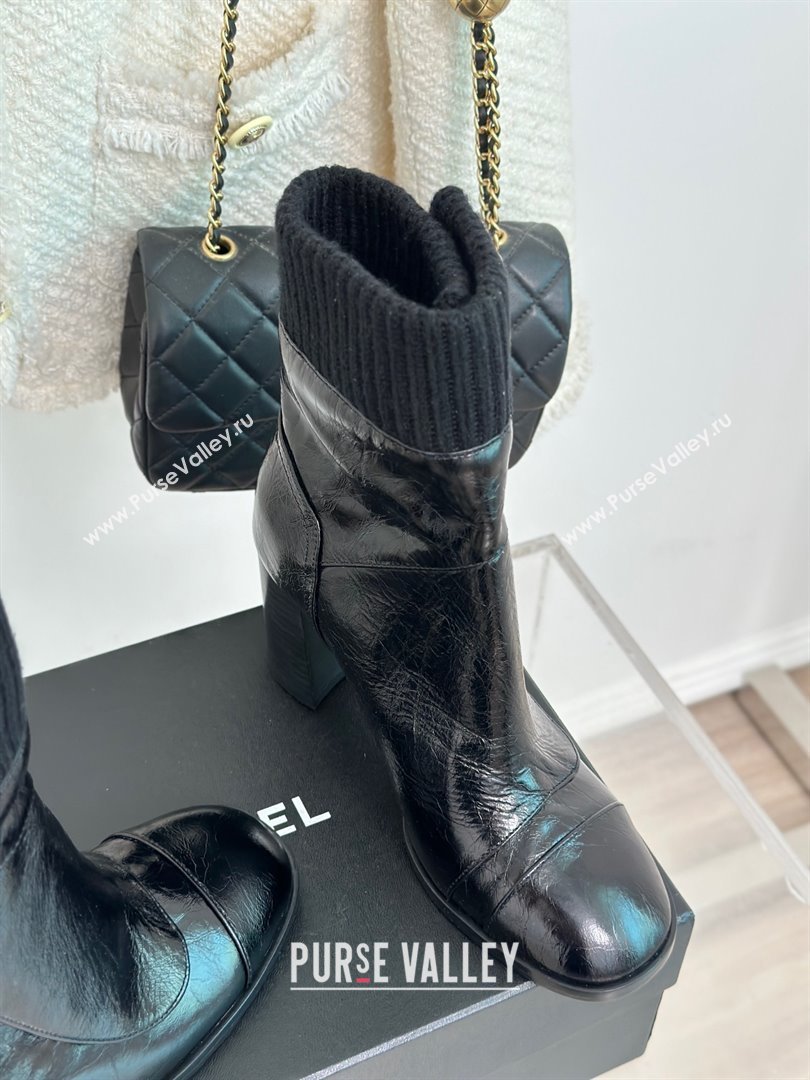 CHANEL heel 8cm black knit boots 2023 (clf-231016-06)