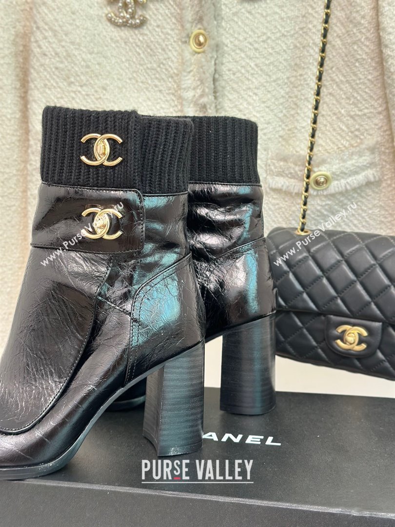CHANEL heel 8cm black knit boots 2023 (clf-231016-06)