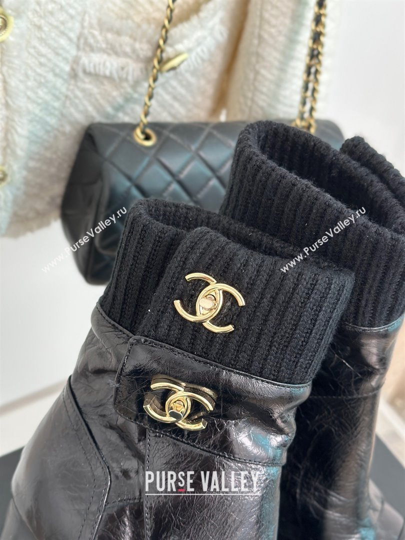 CHANEL heel 8cm black knit boots 2023 (clf-231016-06)