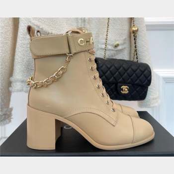Chanel HEEL 6.5CM ankle boots WITH CHAIN beige 2023 (CLF-231016-24)