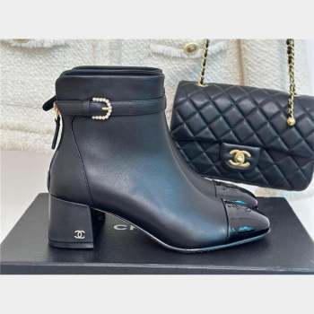 Chanel HEEL 5CM ankle boots WITH buckle black patent 2023 (CLF-231016-32)