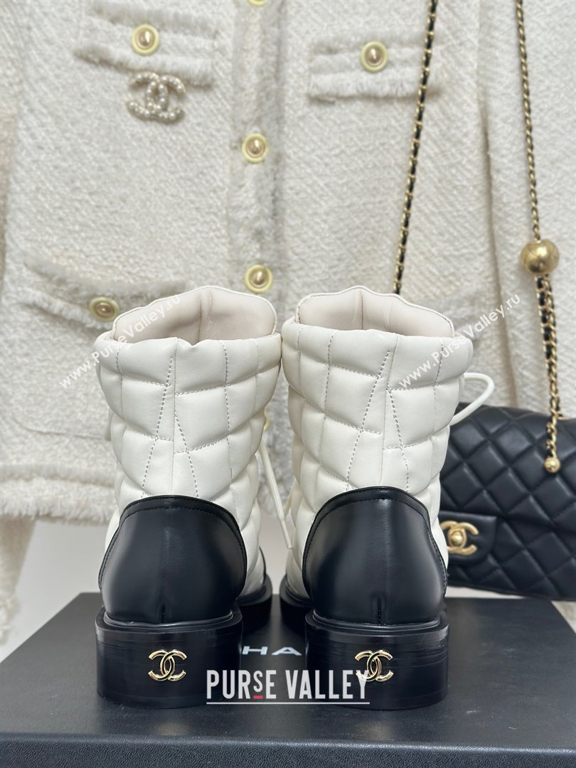 CHANEL leather quilted lace up tie ankle boots white 2023 (clf-231016-12)
