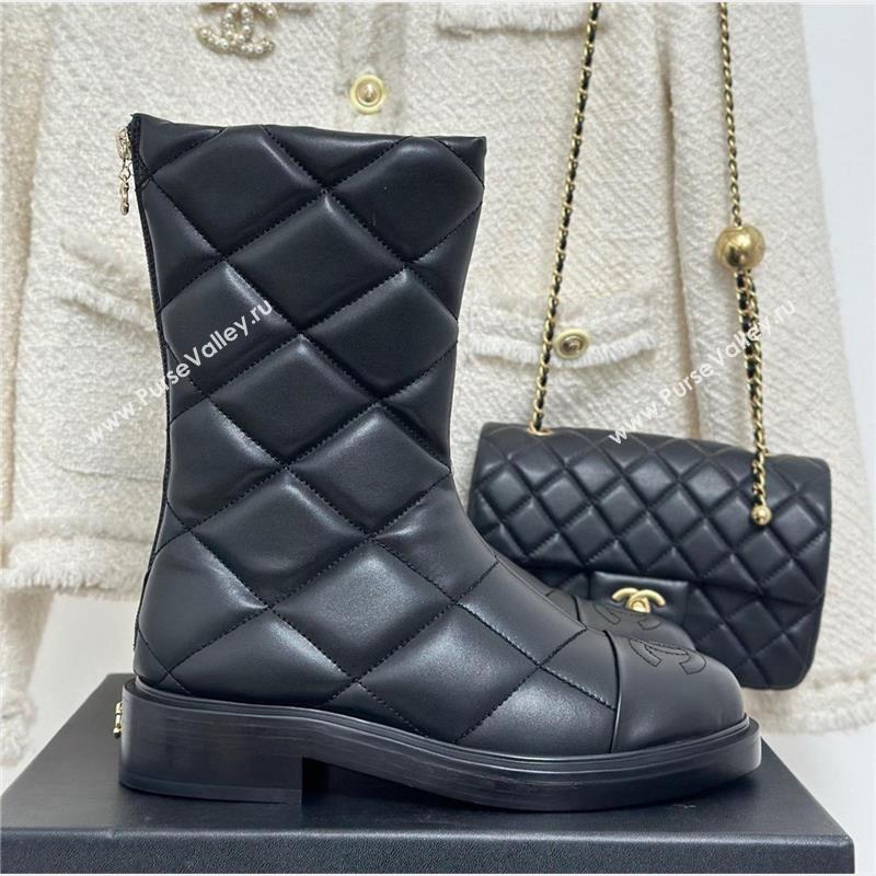 CHANEL leather quilted zipped boots black 2023 (clf-231016-13)