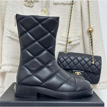 CHANEL leather quilted zipped boots black 2023 (clf-231016-13)