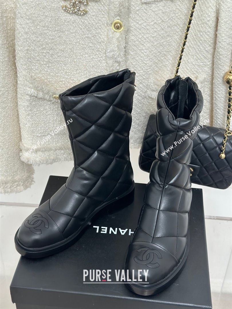CHANEL leather quilted zipped boots black 2023 (clf-231016-13)