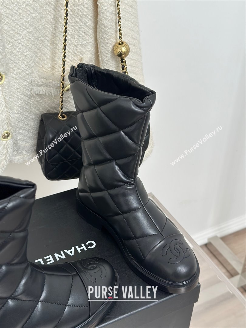 CHANEL leather quilted zipped boots black 2023 (clf-231016-13)
