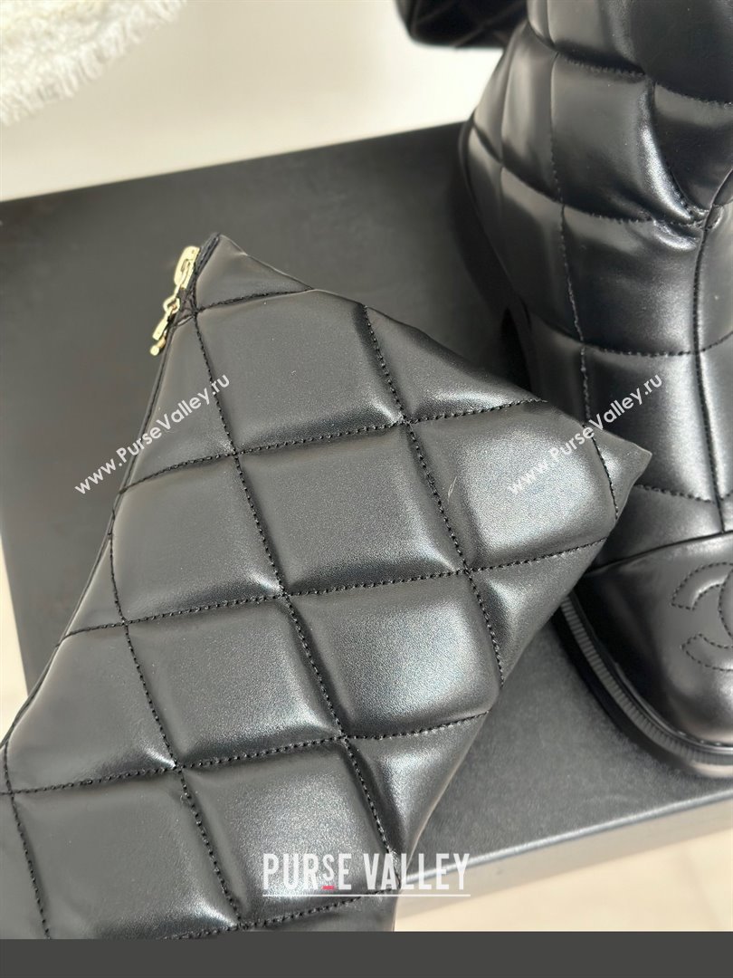 CHANEL leather quilted zipped boots black 2023 (clf-231016-13)