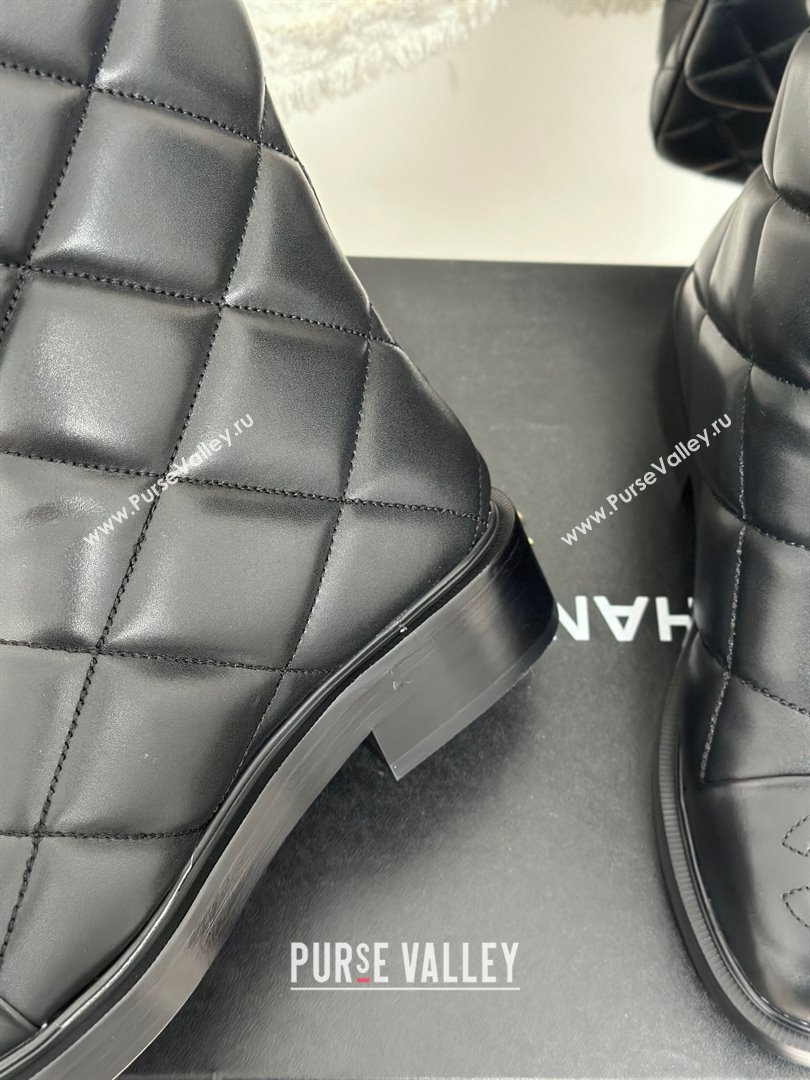 CHANEL leather quilted zipped boots black 2023 (clf-231016-13)