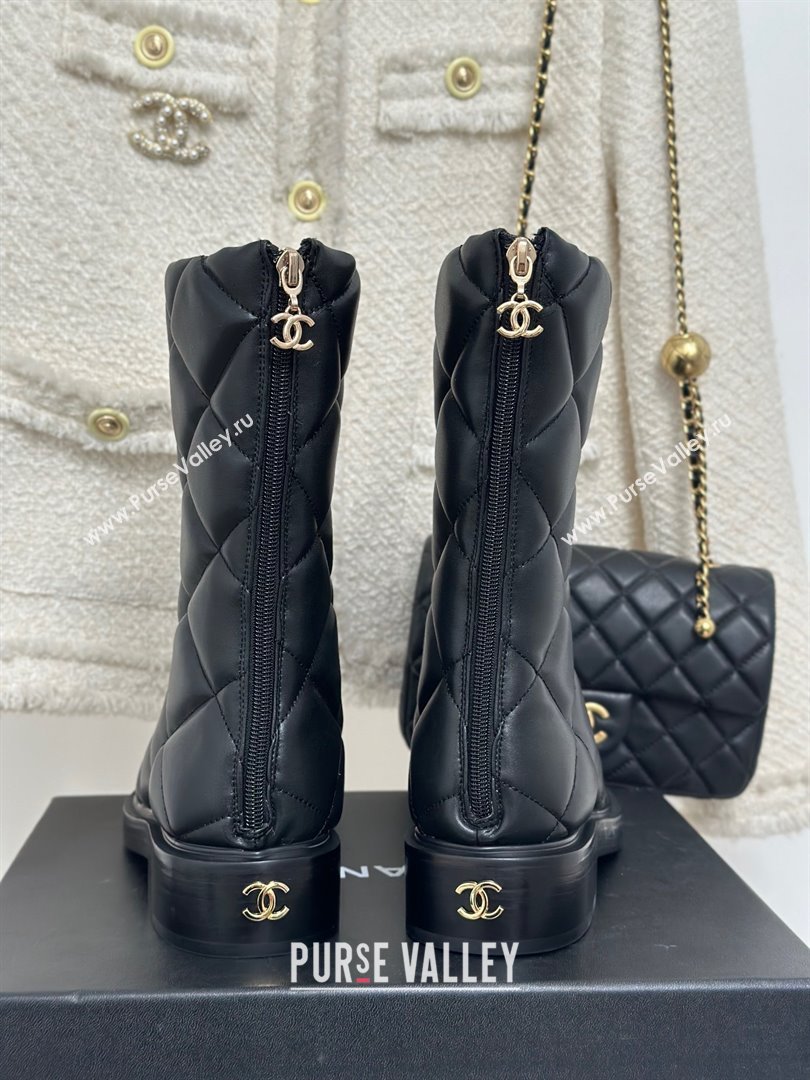 CHANEL leather quilted zipped boots black 2023 (clf-231016-13)