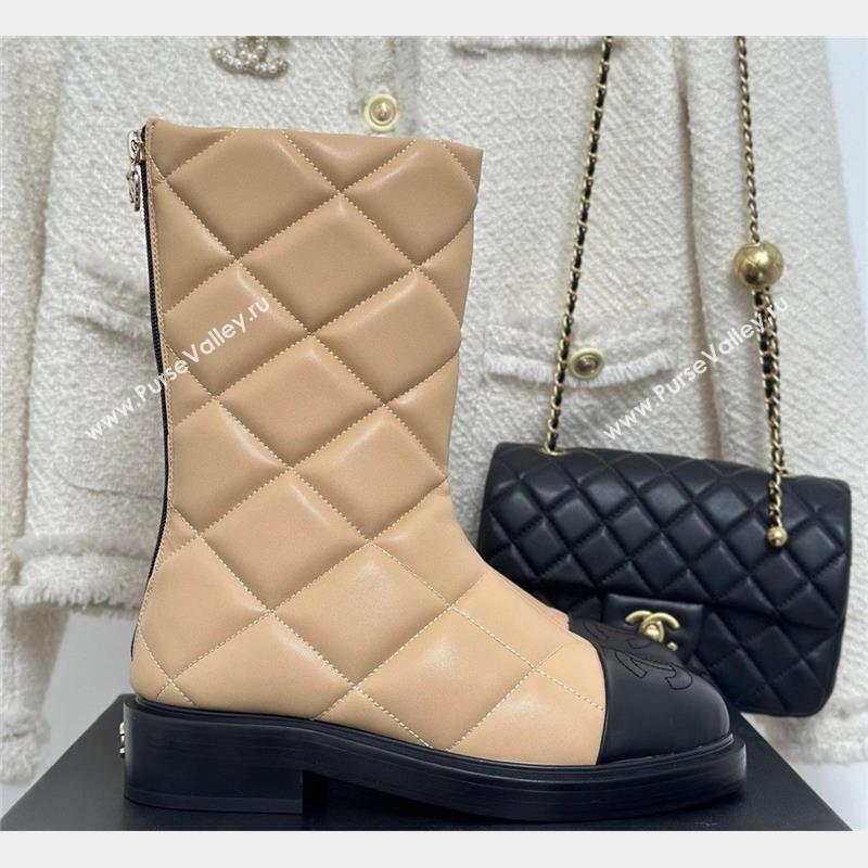 CHANEL leather quilted zipped boots beige 2023 (clf-231016-14)