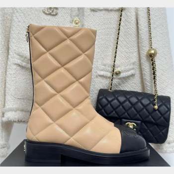 CHANEL leather quilted zipped boots beige 2023 (clf-231016-14)