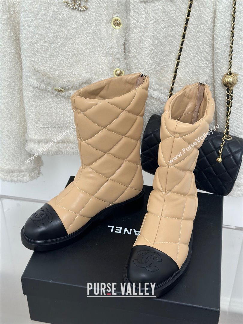 CHANEL leather quilted zipped boots beige 2023 (clf-231016-14)