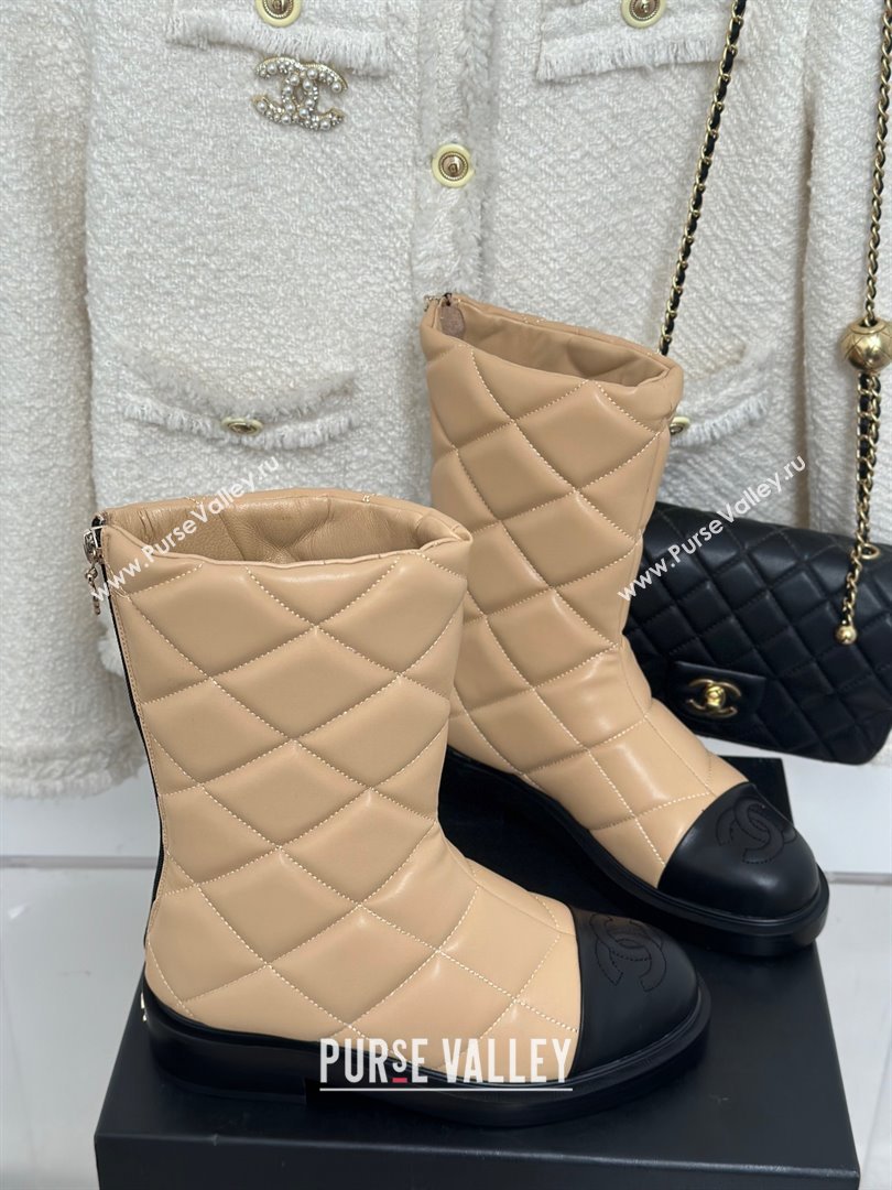 CHANEL leather quilted zipped boots beige 2023 (clf-231016-14)