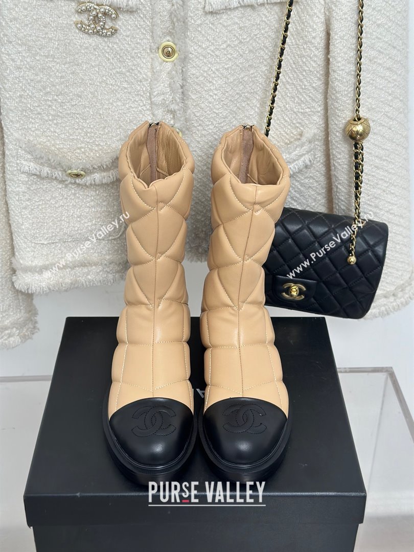 CHANEL leather quilted zipped boots beige 2023 (clf-231016-14)