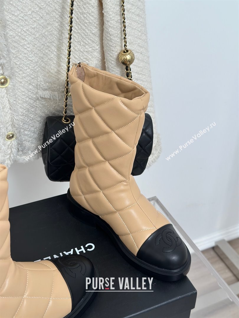 CHANEL leather quilted zipped boots beige 2023 (clf-231016-14)