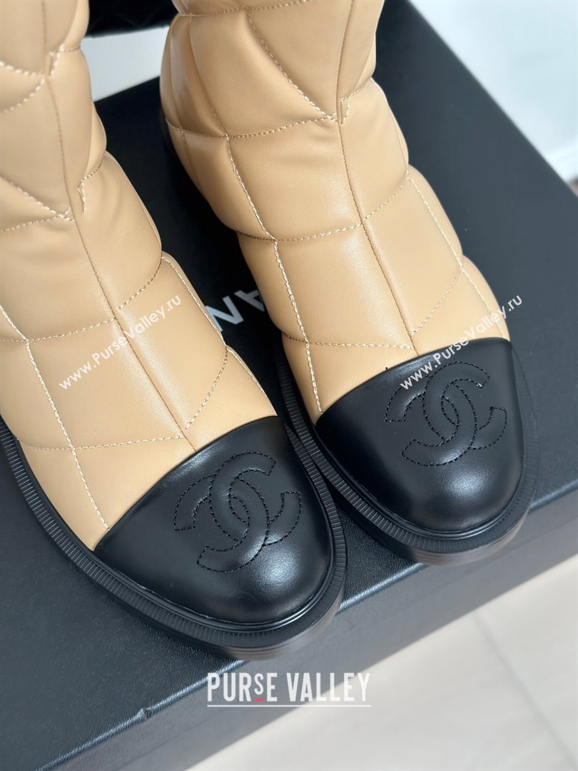 CHANEL leather quilted zipped boots beige 2023 (clf-231016-14)