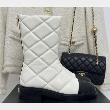 CHANEL leather quilted zipped boots white 2023 (clf-231016-15)