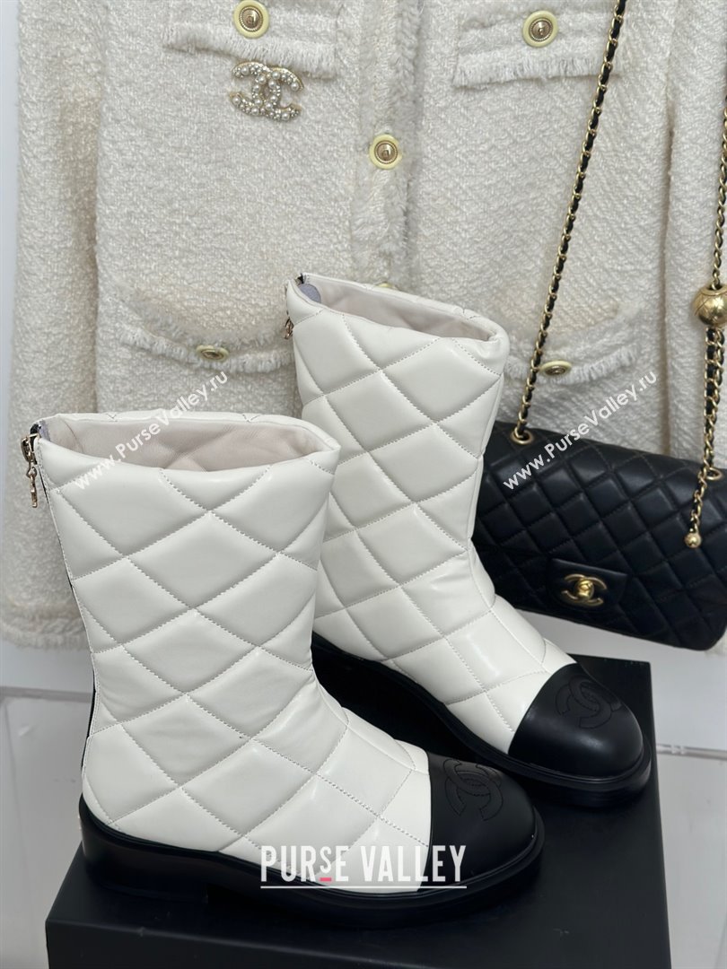 CHANEL leather quilted zipped boots white 2023 (clf-231016-15)