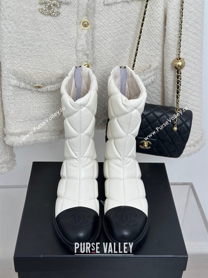 CHANEL leather quilted zipped boots white 2023 (clf-231016-15)