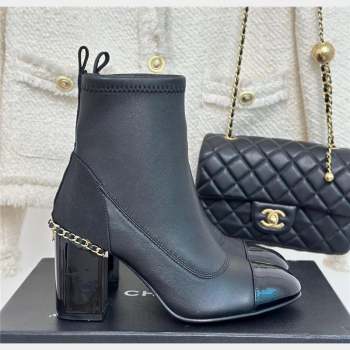 CHANEL heel 8.5cm sheepskin boots with chain black 2023 (clf-231016-16)
