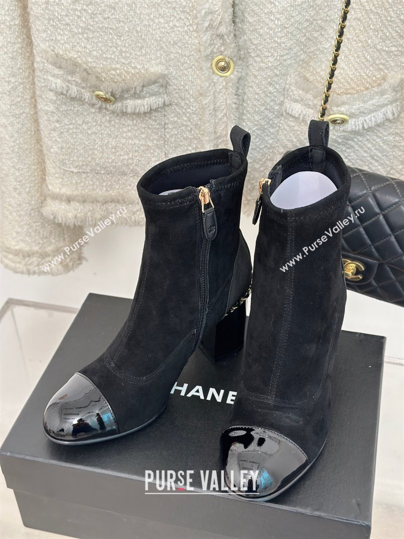 CHANEL heel 8.5cm suede leather boots with chain black 2023 (clf-231016-20)