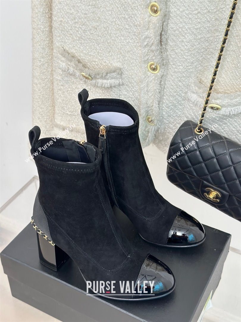 CHANEL heel 8.5cm suede leather boots with chain black 2023 (clf-231016-20)