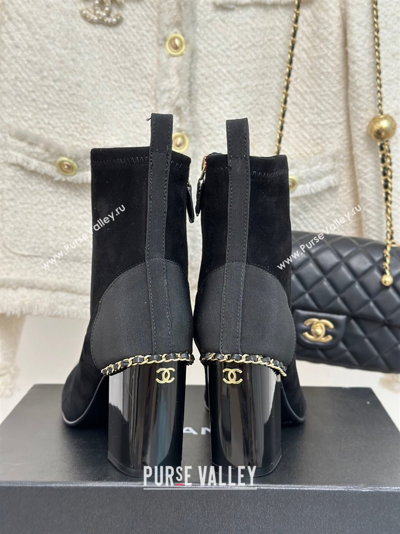 CHANEL heel 8.5cm suede leather boots with chain black 2023 (clf-231016-20)