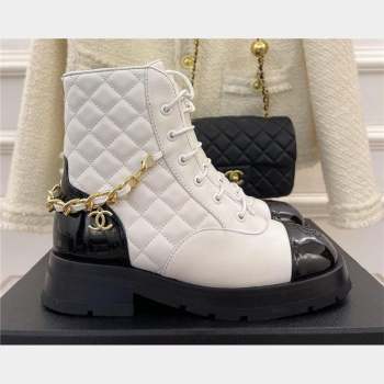 Chanel quilted Chain Lace-Ups ankle boots white 2023 (clf-231016-21)