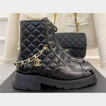Chanel quilted Chain Lace-Ups ankle boots black 2023 (clf-231016-22)
