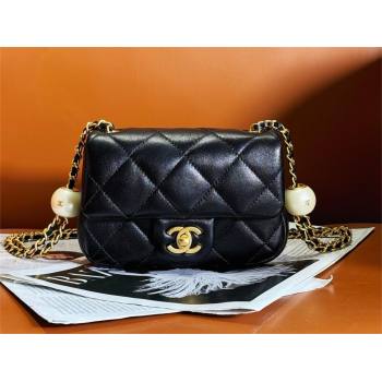 chanel Pearly Lambskin, Imitation Pearls Gold-Tone Metal MINI Flap Bag BLACK AS4868 2024 (JIYUAN-240403-02)