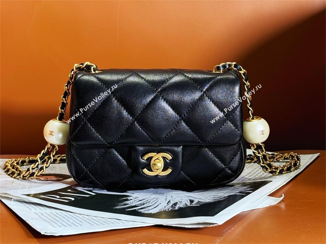 chanel Pearly Lambskin, Imitation Pearls Gold-Tone Metal MINI Flap Bag BLACK AS4868 2024 (JIYUAN-240403-02)