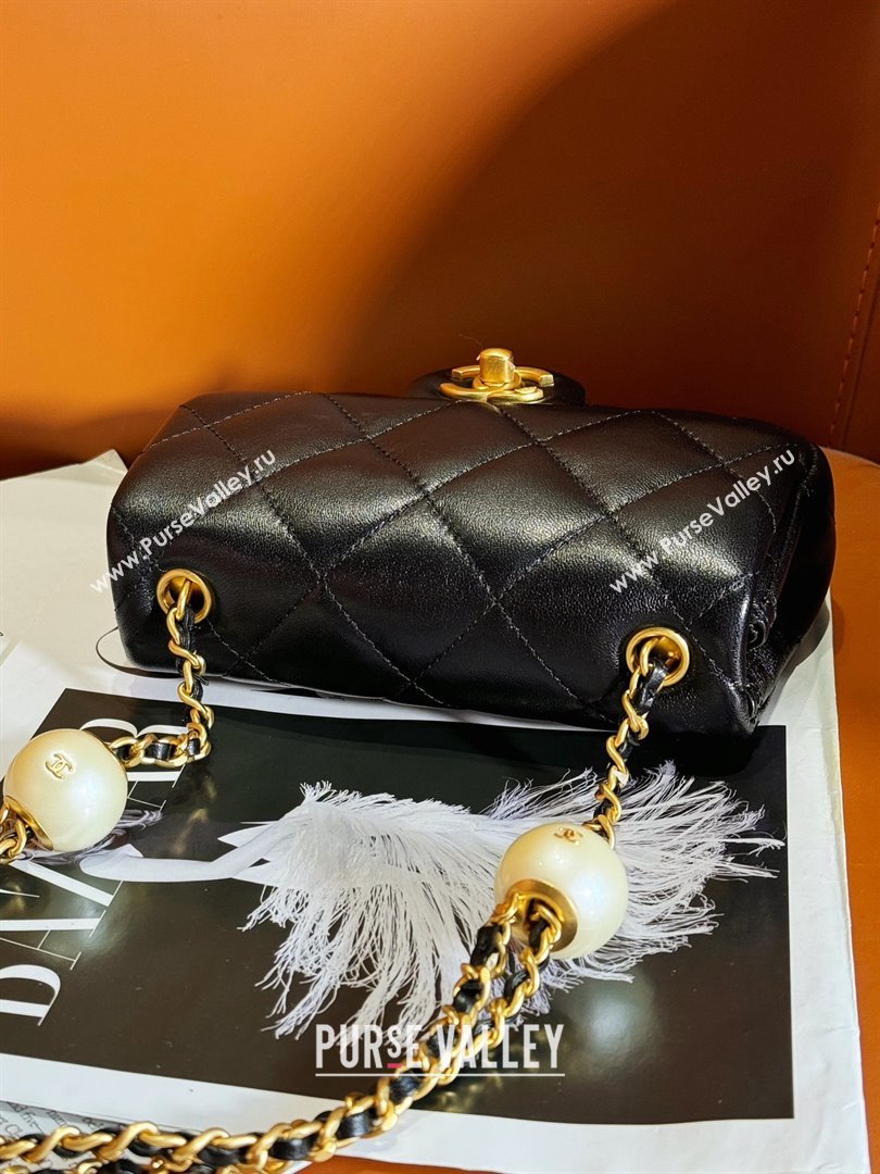 chanel Pearly Lambskin, Imitation Pearls Gold-Tone Metal MINI Flap Bag BLACK AS4868 2024 (JIYUAN-240403-02)