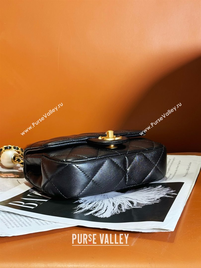 chanel Pearly Lambskin, Imitation Pearls Gold-Tone Metal MINI Flap Bag BLACK AS4868 2024 (JIYUAN-240403-02)