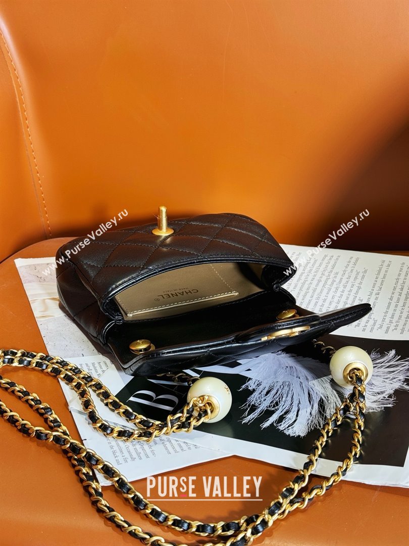 chanel Pearly Lambskin, Imitation Pearls Gold-Tone Metal MINI Flap Bag BLACK AS4868 2024 (JIYUAN-240403-02)