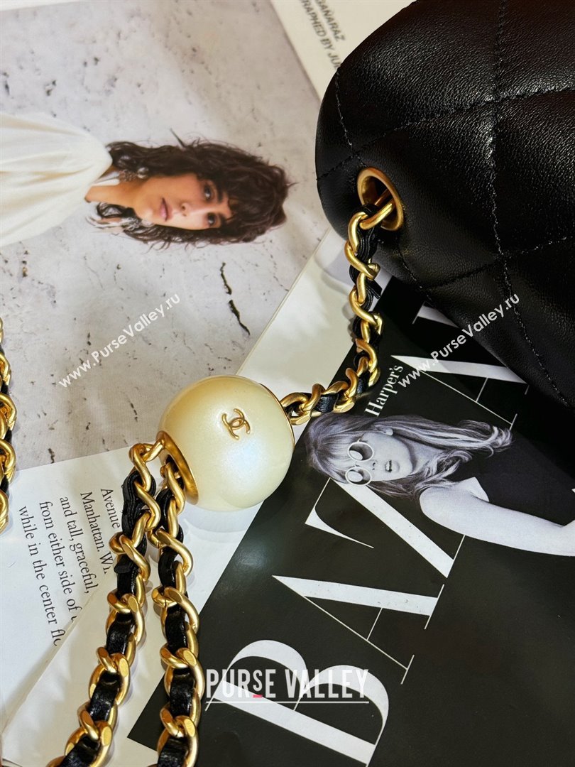 chanel Pearly Lambskin, Imitation Pearls Gold-Tone Metal MINI Flap Bag BLACK AS4868 2024 (JIYUAN-240403-02)
