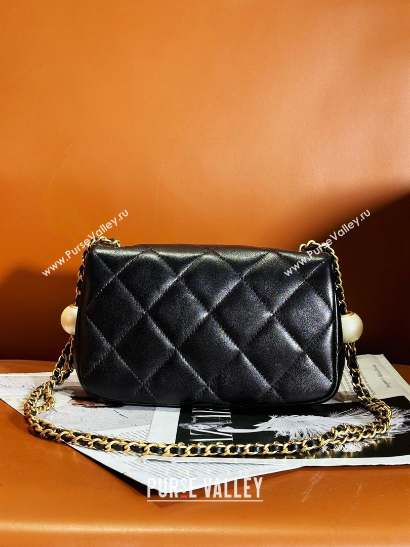 chanel Pearly Lambskin, Imitation Pearls Gold-Tone Metal Small Flap Bag AS4861 black 2024 (JIYUAN-240403-01)