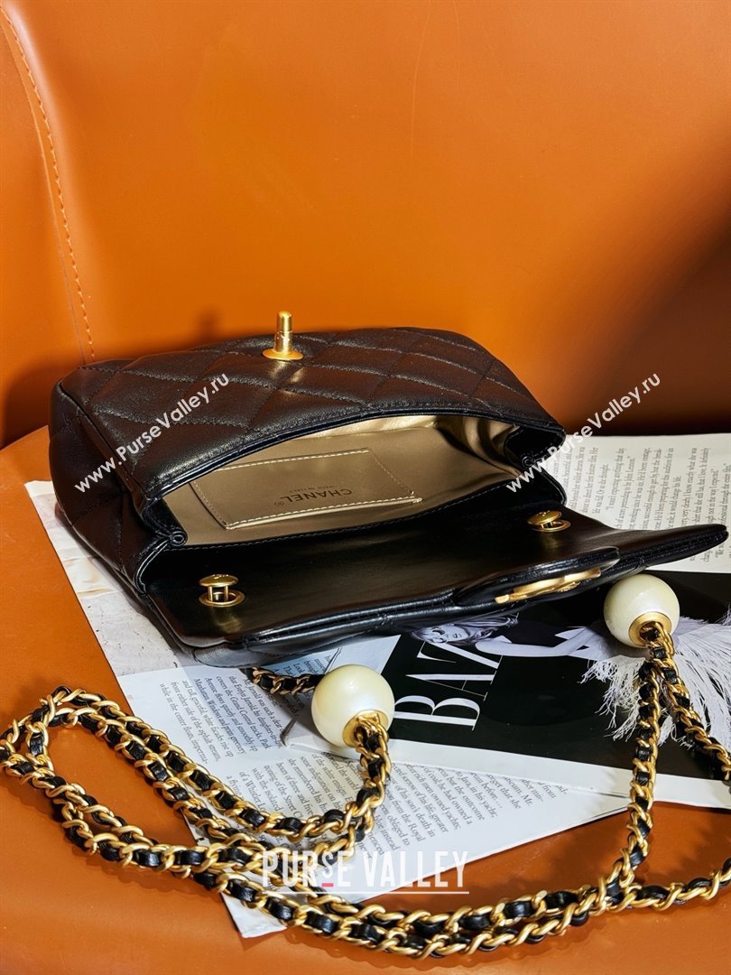 chanel Pearly Lambskin, Imitation Pearls Gold-Tone Metal Small Flap Bag AS4861 black 2024 (JIYUAN-240403-01)