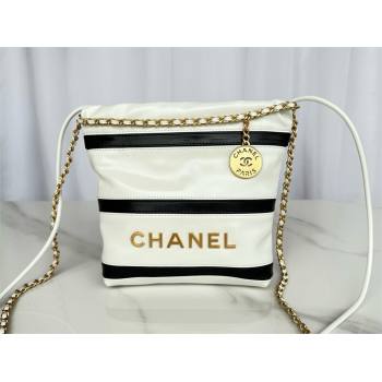 chanel Shiny Calfskin Gold-Tone Metal 22 Mini Handbag AS3980 WHITE/BLACK 2024 (JIYUAN-240403-08)