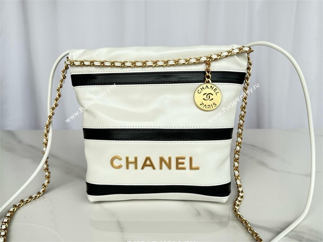 chanel Shiny Calfskin Gold-Tone Metal 22 Mini Handbag AS3980 WHITE/BLACK 2024 (JIYUAN-240403-08)