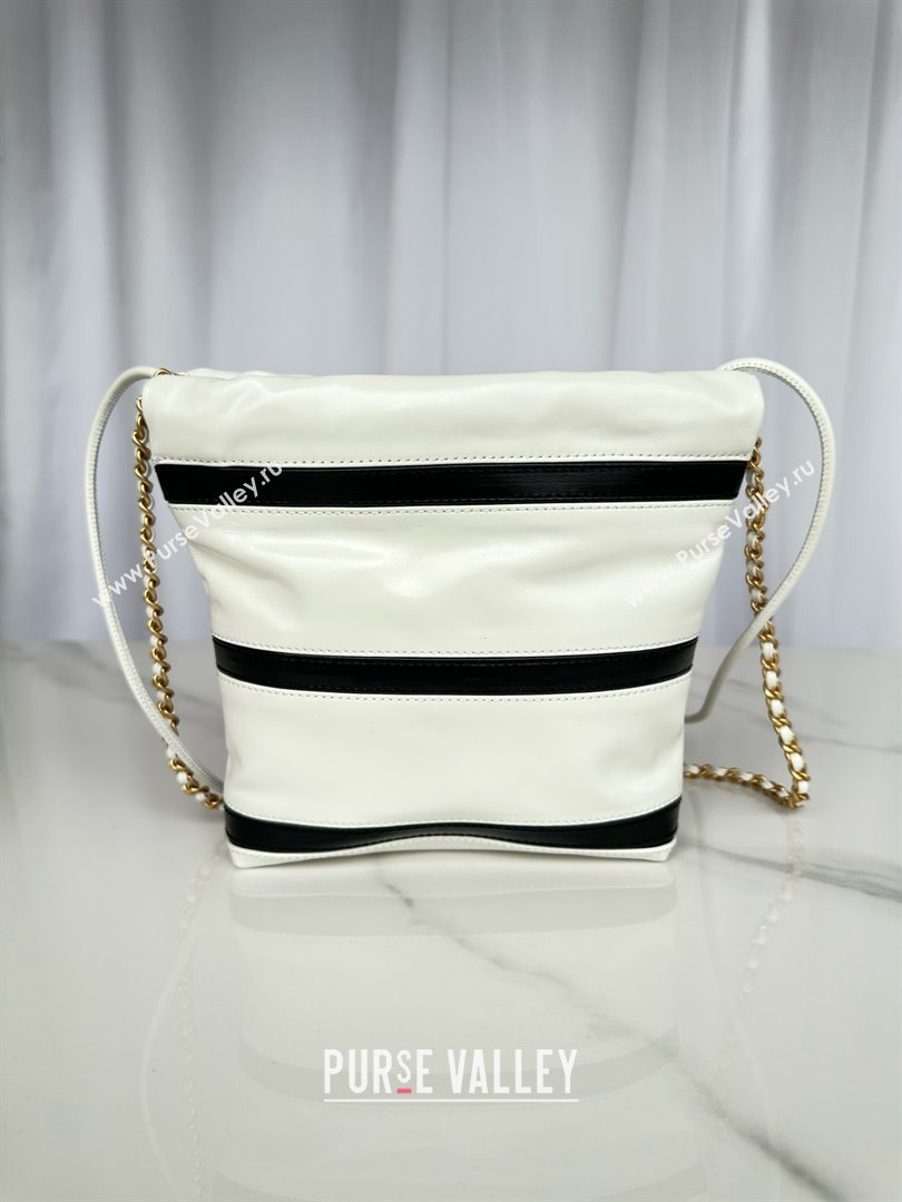 chanel Shiny Calfskin Gold-Tone Metal 22 Mini Handbag AS3980 WHITE/BLACK 2024 (JIYUAN-240403-08)