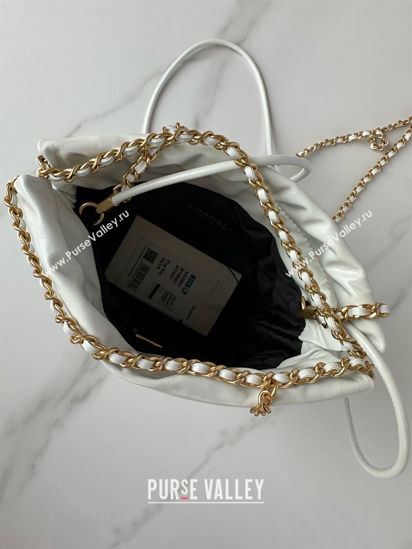 chanel Shiny Calfskin Gold-Tone Metal 22 Mini Handbag AS3980 WHITE/BLACK 2024 (JIYUAN-240403-08)