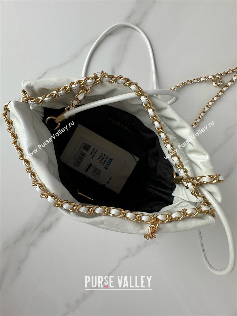 chanel Shiny Calfskin Gold-Tone Metal 22 Mini Handbag AS3980 WHITE/BLACK 2024 (JIYUAN-240403-08)