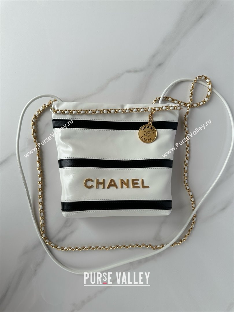 chanel Shiny Calfskin Gold-Tone Metal 22 Mini Handbag AS3980 WHITE/BLACK 2024 (JIYUAN-240403-08)