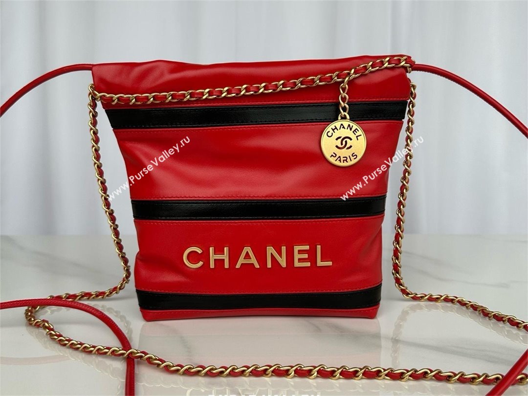 chanel Shiny Calfskin Gold-Tone Metal 22 Mini Handbag AS3980 RED/BLACK 2024 (JIYUAN-240403-09)