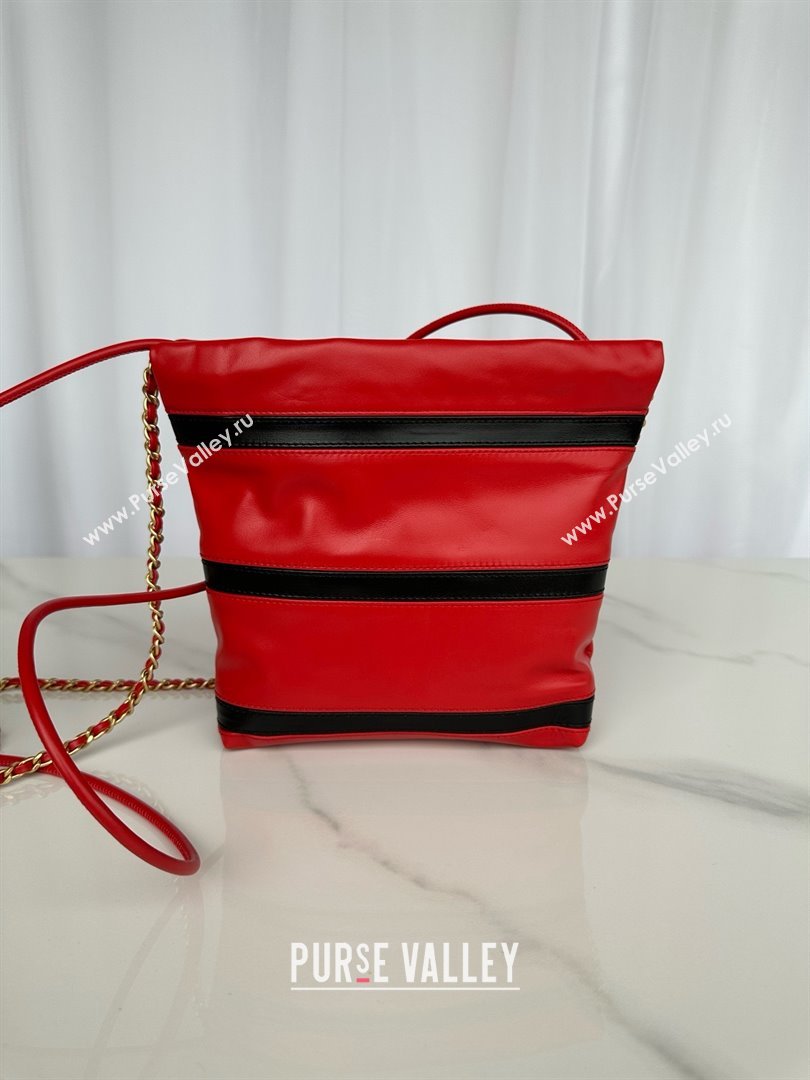 chanel Shiny Calfskin Gold-Tone Metal 22 Mini Handbag AS3980 RED/BLACK 2024 (JIYUAN-240403-09)