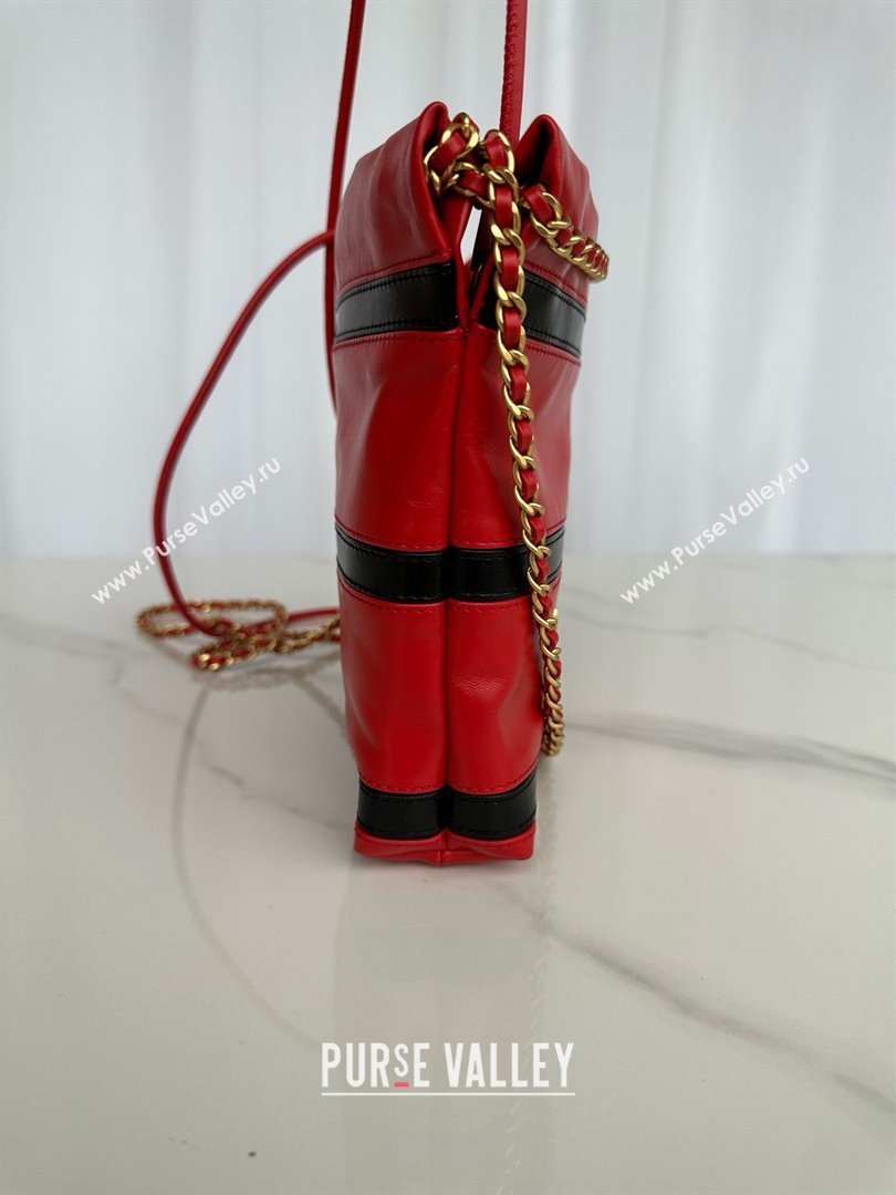chanel Shiny Calfskin Gold-Tone Metal 22 Mini Handbag AS3980 RED/BLACK 2024 (JIYUAN-240403-09)
