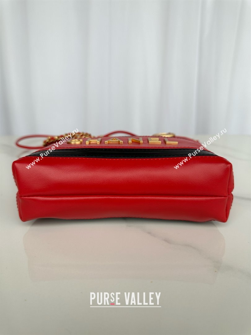 chanel Shiny Calfskin Gold-Tone Metal 22 Mini Handbag AS3980 RED/BLACK 2024 (JIYUAN-240403-09)