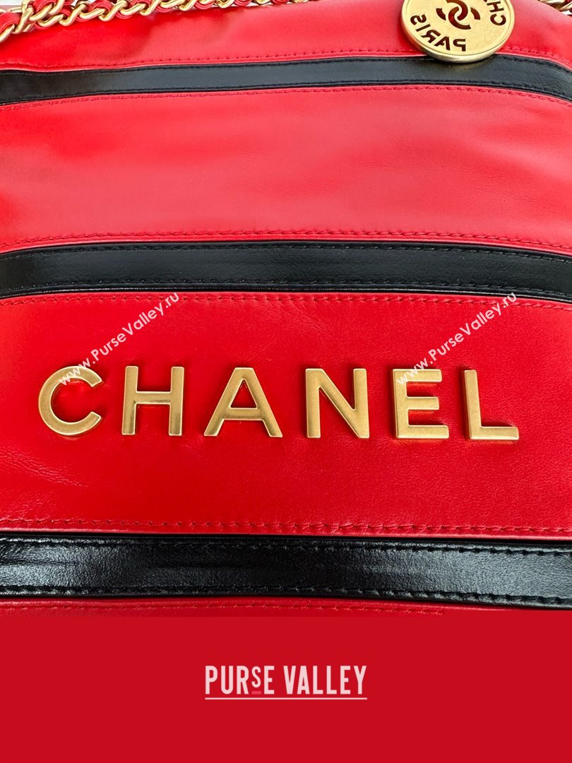 chanel Shiny Calfskin Gold-Tone Metal 22 Mini Handbag AS3980 RED/BLACK 2024 (JIYUAN-240403-09)